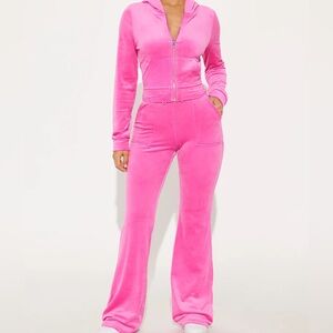Fashion Nova Pink Velour Flare Jumpsuit